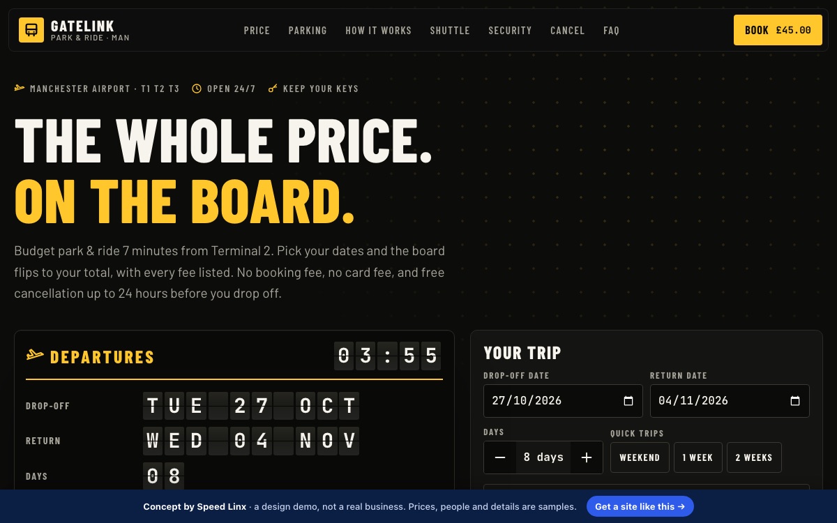 Gatelink Park & Ride concept website