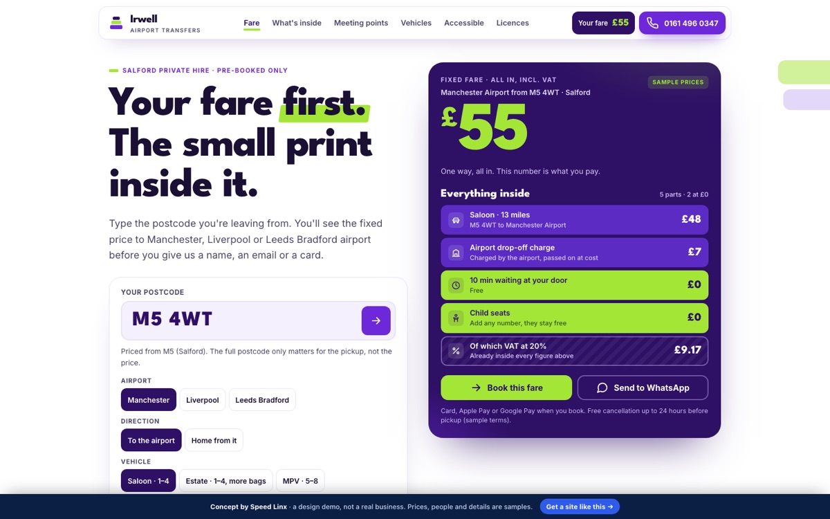 Irwell Airport Transfers concept website