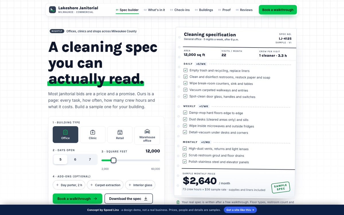 Lakeshore Janitorial concept website