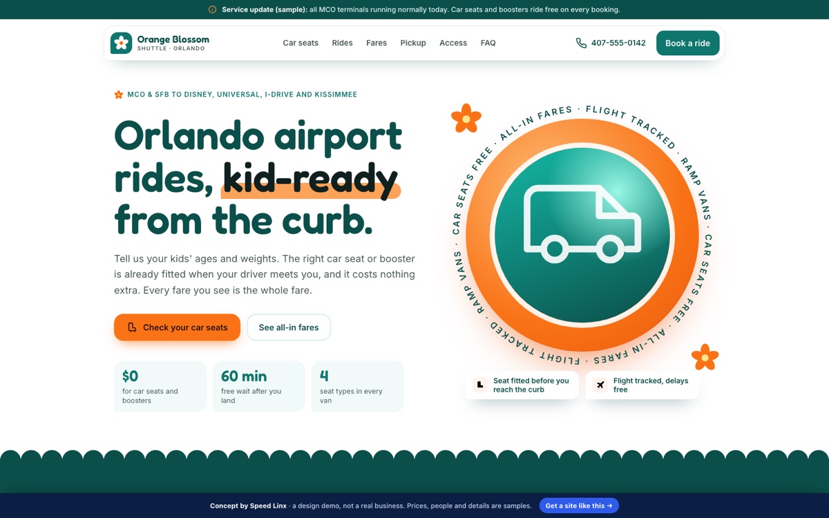 Orange Blossom Shuttle concept website