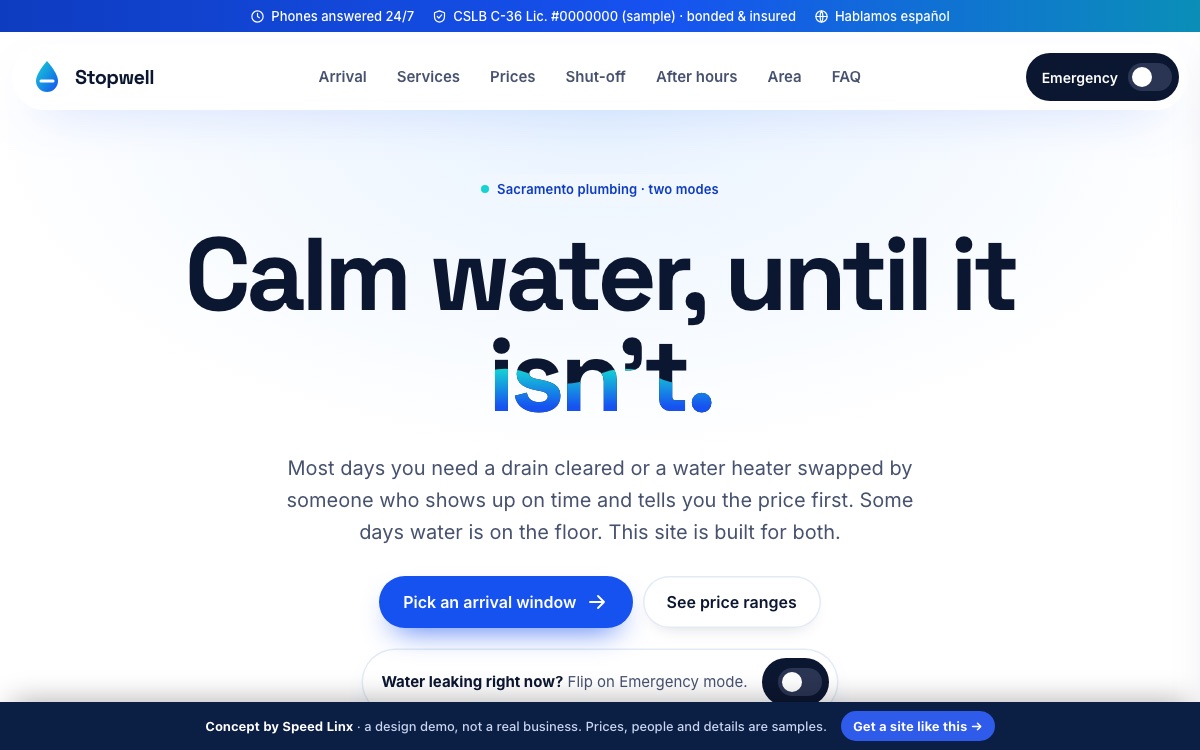 Stopwell Plumbing concept website